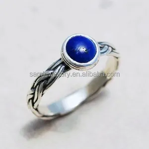 Vintage intrecciata ossidato 925 argento Sterling cornice anelli con pietre naturali naturale Lapis Zazuli Gemstone anello