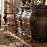 Meubles de chambre à coucher de style américain classique traditionnel, commode en bois de bouleau massif sculpté à la main avec miroir à trois volets