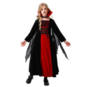 Disfraz de reina vampiro de Halloween para niños, vestido rojo y negro con capa, traje para juego de rol - Product Image 2