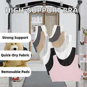 Soutiens-gorge de sport pour femmes, lot de 5, maintien élevé, dos nageur, motif floral sur le devant, sans coutures, évacuation de l'humidité, séchage rapide, coussinets amovibles, rose et noir - Product Image 2