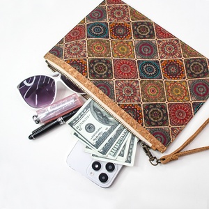 Factory-Produced Vegan Leather Ladies Wrist Wallet Natural Cork Leather Cosmetic Bag RFID Feature Short <b>Wristlet</b> for Women - Product Image 1