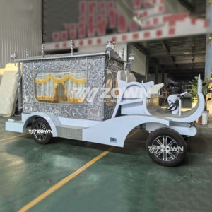 รถม้าศพไฟฟ้าสีเงินขาวตกแต่งอย่างหรูหรา สำหรับการพิธีศพ - Product Image 2