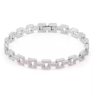 Iced Rolo Link Diamond Bracelet <b>Men's</b> 925 Sterling Silver Lab Brilliant Cut D YASH CORPORATION Elegant Luxurious Indian - Product Image 3