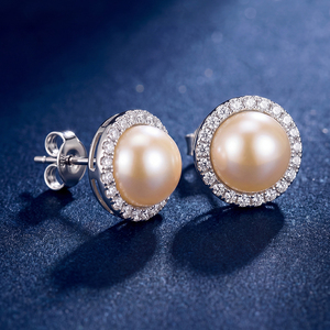 Boucles d'oreilles clous en cuivre plaqué rhodium, motif feuille, perle d'eau douce, zircon, bijoux botaniques pour femme, cadeau de mariage - Product Image 5