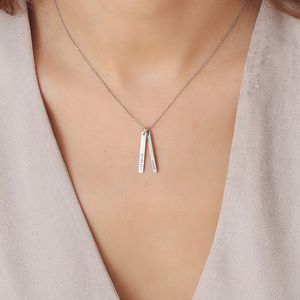 Collier Pendentif Géométrique Long Personnalisé le Plus Populaire en Acier Inoxydable, Simple, DIY, avec Plaque Gravée Nom Personnalisable - Product Image 2