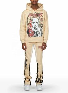 New Season Men Cotton Street Style <strong>Tracksuit</strong> Custom Private Digital Print Man <strong>Orange</strong> Hoodie Super Stacked Flared Track Set - Product Image 5