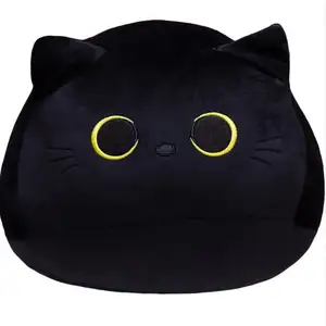 Lindo gato negro de peluche de juguete en forma de bola redonda gato negro juguete relleno suave gato almohada cojín niños juguetes cumpleaños regalo de Navidad