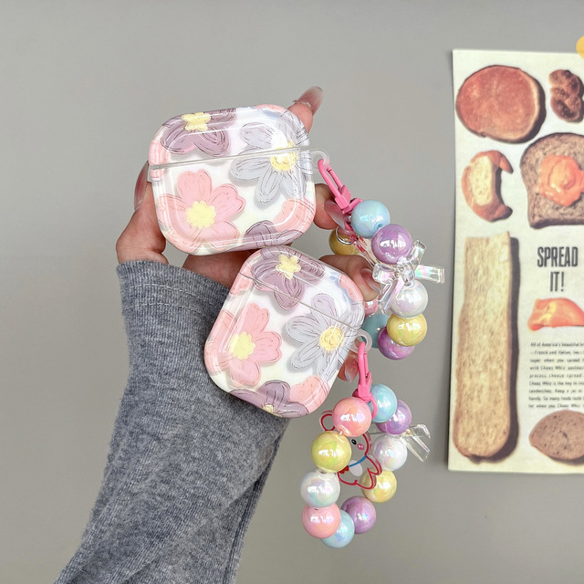 Simple Pink Floral Oil Painting Case for Apple for Bluetooth for AirPods 2/3 and for AirPods Pro Stylish Headphone Case