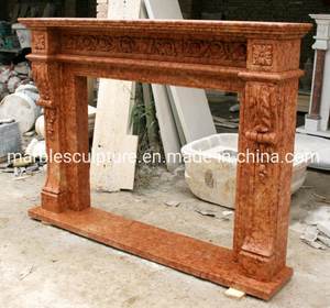 Intérieurs européens Intérieur Maison Déco Unique Pierre Naturelle Rouge Brun Marbre Cheminée Mantel Surround avec des sculptures complexes - Product Image 4