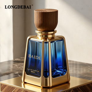 Custom New Design Electroplating Gold Empty <b>Perfume</b> Glass <b>Bottle</b> 100ml Blue Crimp Luxury <b>Perfume</b> <b>Bottle</b> with Packaging Box - Product Image 3