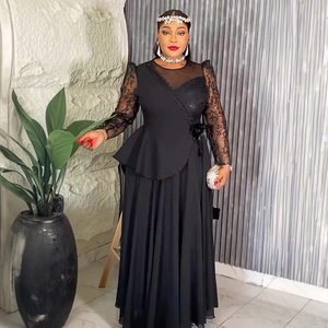 Abito da Sera Ricamato in Pizzo Africano <span class=keywords><strong>Taglie</strong></span> Forti Stile Europeo-Americano per <span class=keywords><strong>Donna</strong></span> - Product Image 3