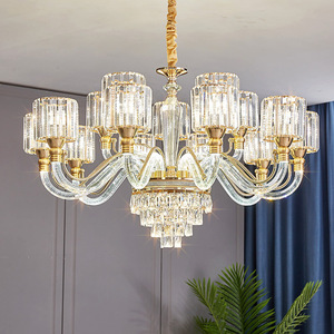 Lámpara de araña de cristal con múltiples cabezales E27, luz LED de forma redonda, iluminación para el hogar, para sala de estar, pasillo, lámpara de techo - Product Image 1
