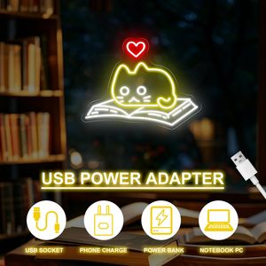 <strong>Cat</strong> and Book Neon Sign Decor LED Wall Light for Reading Space ,Custom Led Neon Light Led Signs - Product Image 3