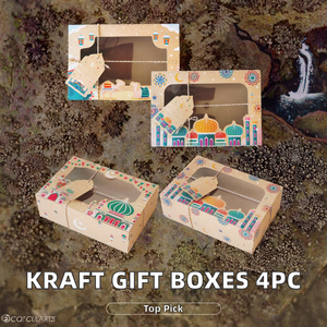 4 Pcs/pak Kotak Kertas Kraft Bahan Daur Ulang dengan Jendela Transparan untuk Kemasan Hadiah Manisan Cokelat Permen Kue Lebaran - Product Image 2