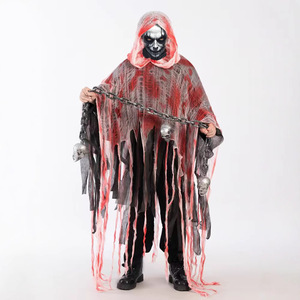 Disfraz de Halloween de Vampiro Ceñudo de Terciopelo de Longitud Completa con Capucha, Unisex para Adultos, Sombrero Ensangrentado para Cosplay, Fantasía Absoluta - Product Image 2