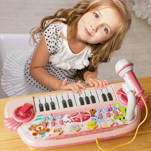 Wholesale Cute Cartoon Animals Electronic <b>Musical</b> Piano Keyboard <b>Instrument</b> Toy With Microphone for Kids - Product Image 2