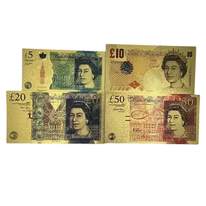 Catatan dibuat khusus UK pon GBP Elizabeth 24k uang kertas foil emas dalam stok