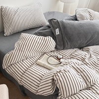 Ensemble de literie en velours de lait chaud pour l'hiver - Rayures minimalistes, 4 pièces avec plusieurs options de couleurs