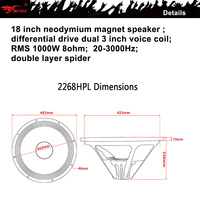Haut-parleur de graves professionnel à double bobine mobile 2268HPL 18 pouces en néodyme pour Line Array
