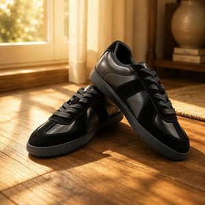 <strong>Ladies</strong> Low Top German <strong>Trainer</strong> Shoes All Black Leather Casual Sneaker Factory Direct Supply Custom Logo &amp; Color Bulk Footwear - Product Image 5