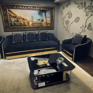 Sofá <span class=keywords><strong>de</strong></span> terciopelo plisado <span class=keywords><strong>de</strong></span> oro negro Muebles <span class=keywords><strong>de</strong></span> sala Sofá tapizado - Product Image 3
