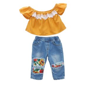 Venta al por Mayor de Conjuntos de Ropa Infantil de Alta Calidad con Estampado Informal de Nuevo Estilo, Camiseta para Mujer y Jeans de Mezclilla para Niños - Product Image 1
