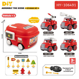 Ensemble de camions de construction urbaine et de sauvetage incendie éducatifs pour enfants, à assembler soi-même, avec boîte de rangement, pour le développement de la motricité fine - Product Image 6