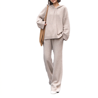 Ensemble de pulls en tricot à capuche pour femmes, couleur unie, manches longues, pull décontracté avec poches, vêtements d'automne