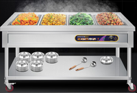 Rongsheng Tragbarer Intelligenter Bain-Marie Speisenwärmer Trolley mit Glasvitrine |   Edelstahl 1,5-2KW Restaurant-Buffet-Heizung