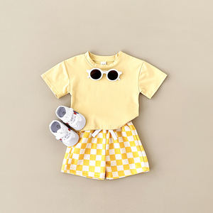 Baby Sommerkleidung Satz Mädchen T-Shirt karierte Shortsanzug Kinder Kurzarm 2 Stück - Product Image 4