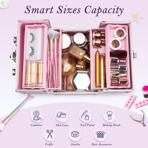 Travel Cosmetic Train <b>Case</b> with 4 Trays Compact <b>Makeup</b> Carry <b>Case</b> Organizer Make up Box for Nail Kits Beauty Accessories - Product Image 3