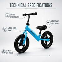 Vélo d'équilibre pour enfants en acier carbone bleu, léger, sûr, livraison rapide, petit MOQ, siège réglable de 10 pouces, pour les tout-petits de 2 à 6 ans