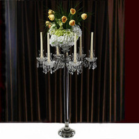 Candelabra Tinggi Kristal 9 Arms Terbaru dengan Bunga untuk Tengah Meja Pernikahan