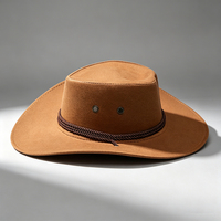 Sombrero Fedora Vaquero Occidental Personalizado Unisex de Tela de Gamuza con Ala Ancha, Protección Solar, Gorra Clásica para Montar a Caballo con Tres Cuerdas