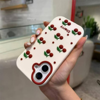 Coque de téléphone en silicone souple avec support en forme de cerise 3D mignon pour iPhone 6 7 8 G Plus X XR XS MAX 12 13 MINI