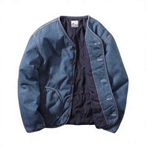 <span class=keywords><strong>Giacca</strong></span> Bomber in Denim Lavato Stile Giapponese Autunno Inverno, Cappotto Imbottito Caldo <span class=keywords><strong>Senza</strong></span> Colletto per <span class=keywords><strong>Uomo</strong></span>, Abbigliamento Streetwear - Product Image 1