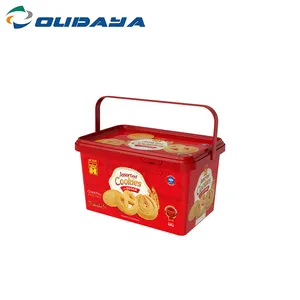 300g 400g IML printing LOGO personalizzato per l'imballaggio alimentare contenitore di plastica cioccolato biscotto cracker vasca scatola di biscotti con coperchio
