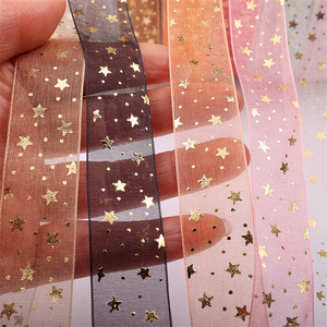 금박 인쇄 100% 폴리 에스테르 Organza 리본 장식 소매 패키지 인쇄 PR 얼굴 장식 포일 얇은 명주 그물 - Product Image 2