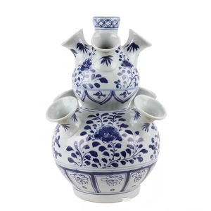 Vases à fleurs en céramique poreux de forme irrégulière unique, bleu et blanc, avec trous, style européen, style palais, vase en céramique poreux - Product Image 5