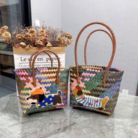 Tas Tote Anyaman Jerami Logo Kustom dengan Pegangan Bambu, Tas Belanja Pantai, Tas Tangan Resor Musim Panas, OEM ODM
