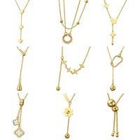 Collier Y Lariat en Acier Inoxydable Plaqué Or 18K avec Pendentifs Cœur, Papillon, Étoile, Trèfle, Fleur et Pompon pour Femme - Bijoux de Mode en Gros