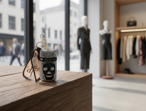 พวงกุญแจรูปหัวกะโหลกประดับเพชรพลอยสีแดงสำหรับตกแต่งกระเป๋า - Product Image 2