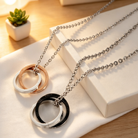 Colliers classiques en acier inoxydable avec double anneau gravé LOVE, colliers pour couple, colliers minimalistes, cadeau de la Saint-Valentin