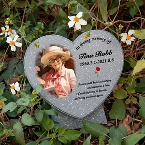 Personalizzato cuore Memorial lapide con cornice fotografica, lapide con inciso poema per giardino cimitero arredamento, simpatia regalo - Product Image 4