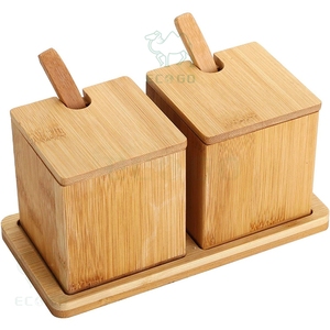 Boîte de rangement des épices pour la maison Boîte à sel double en bambou de qualité supérieure Conteneur de boîte à épices à 2 départements - Product Image 1