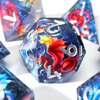 Ensemble de dés polyédriques en résine durable, écologiques, gravés et peints à la main sur le thème du dragon de luxe, 7 pièces pour TTRPG DnD-PW2
