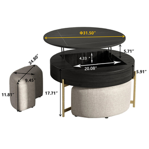 Thiêu Kết Đá Top Lifting-Top Vòng Bàn Cà Phê Hiện Đại Với Lưu Trữ Và 3 Ottoman - Product Image 6