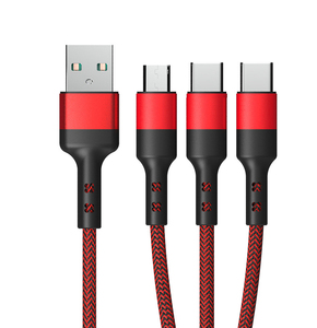 Cable <span class=keywords><strong>usb</strong></span> de datos trenzados de carga superrápida para samsung, <span class=keywords><strong>iphone</strong></span> tipo c + <span class=keywords><strong>micro</strong></span> + <span class=keywords><strong>iphone</strong></span>, 1m, 3 pies, 3 en 1, 5A - Product Image 1