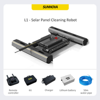 Robot de nettoyage de panneaux solaires SUNNOVA L1 à double brosse, largeur 1,3 m, capacité de franchissement 60 cm, 20 chenilles antidérapantes, laveur photovoltaïque, système anti-chute par ultrasons.