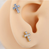 Piercing en Titane de Grade Implantaire ASTM F136 avec Croix CZ, Fileté Intérieurement, pour Cartilage d'Oreille, Hélix, Tragus, Conch, Bijoux pour Enfants